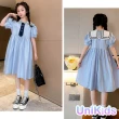 【UniKids】中大童裝短袖洋裝 韓版海軍領學院風連身裙 女大童裝 VPHGE2331(藍)