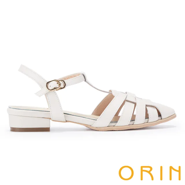 【ORIN】真皮層次交叉T字編織涼鞋(白色)