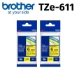 【brother】2入組★TZe-611 護貝標籤帶(6mm 黃底黑字)