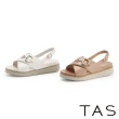 【TAS】交叉羊皮Ｄ字金屬厚底涼鞋(米白)