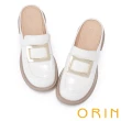 【ORIN】金屬方釦霧感牛皮穆勒鞋(米白)