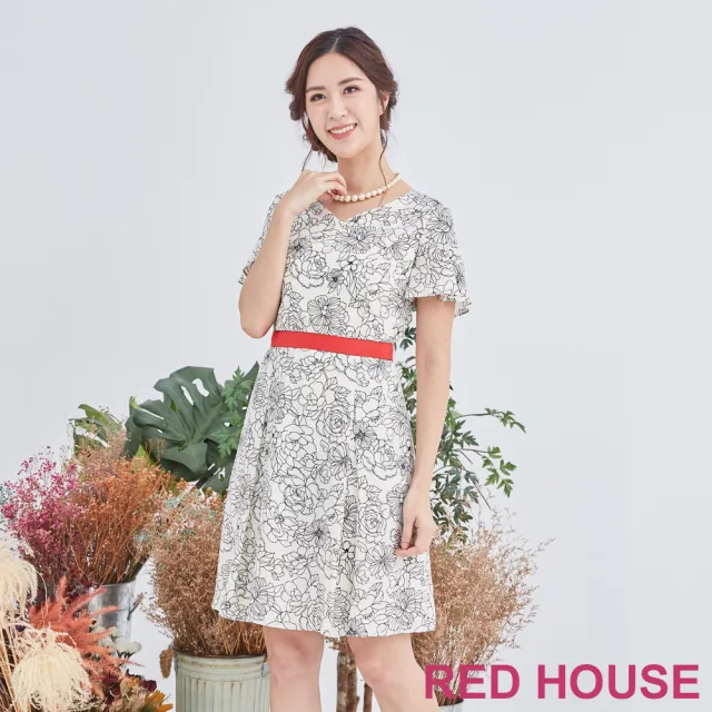 【RED HOUSE 蕾赫斯】描花心型領洋裝(米白色)