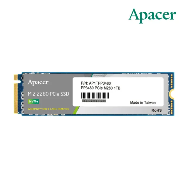【Apacer 宇瞻】PP3480 M.2 PCIe 1TB Gen3x4 NAS 固態硬碟