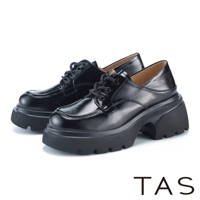 TAS 真皮綁帶鋸齒厚底德比鞋(黑色)