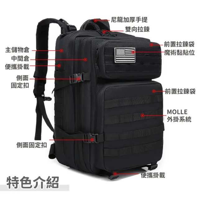【Plenty 精選良品】50L防潑水戰術後背包(防水包 軍風迷彩 戰術背包 後背包 大容量)