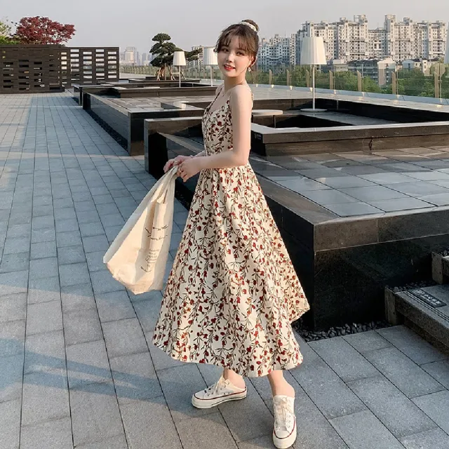 【Amirr 艾米爾】★小清新碎花收腰吊帶連衣裙(女上衣/短袖/連身裙)