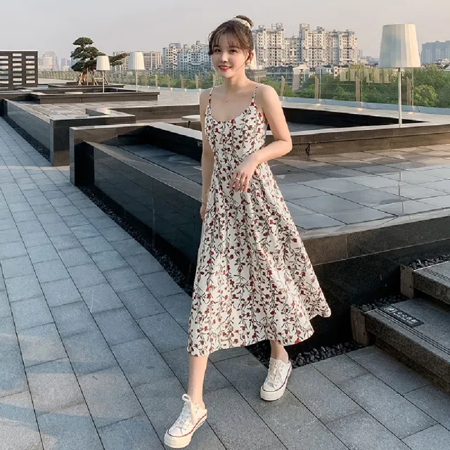 【Amirr 艾米爾】★小清新碎花收腰吊帶連衣裙(女上衣/短袖/連身裙)