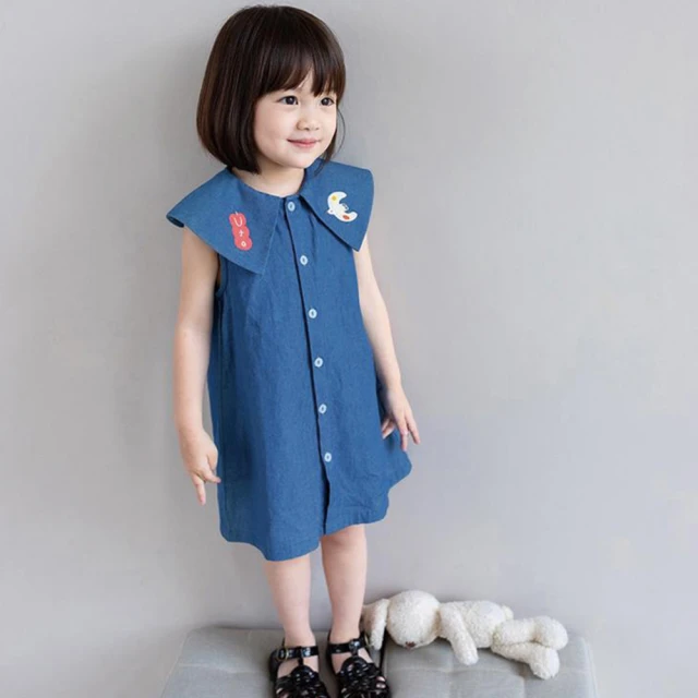 GAP 女童裝 Logo印花圓領短袖洋裝-海軍藍(89049