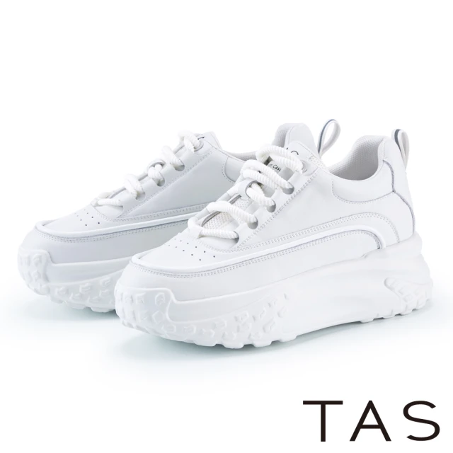 TAS 率性真皮綁帶厚底休閒鞋(白色)優惠推薦