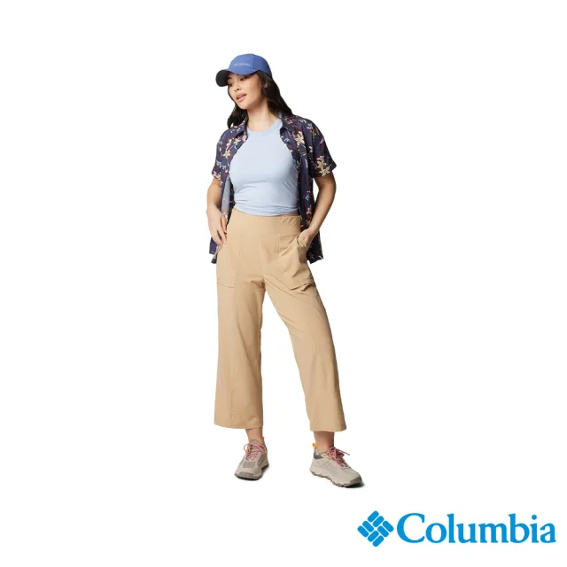 【Columbia 哥倫比亞 官方旗艦】女款-Boundless Beauty™UPF30防潑寬版長褲-卡其(UAR52530KI/IS)