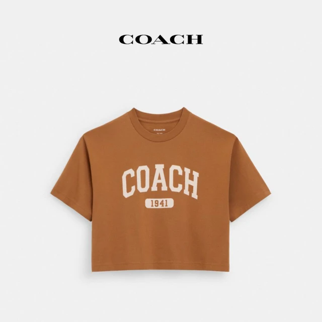 COACH 官方直營VARSITY元素短版棉質T恤-淺棕色(