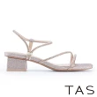 【TAS】氣質細緻鑽條粗跟涼鞋(粉色)