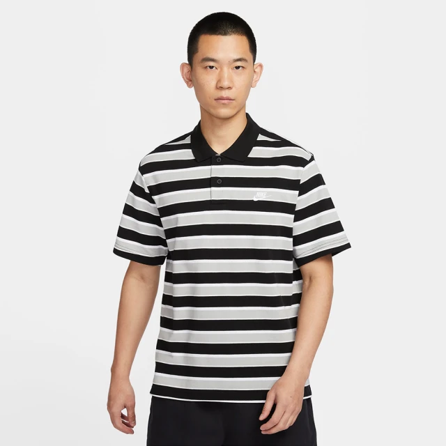 NIKE 耐吉 上衣 男款 短袖上衣 POLO衫 運動 AS M NK CLUB STRIPE POLO 黑灰白 FN3897-010