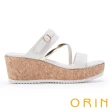 【ORIN】金屬飾條羊皮坡跟厚底拖鞋(白色)