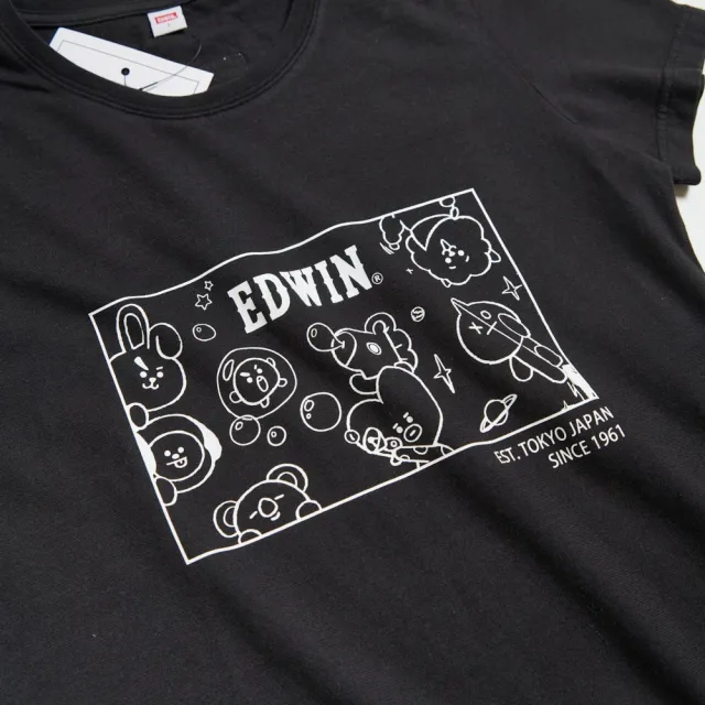 【EDWIN】女裝 BT21單色線條短袖T恤(黑色)