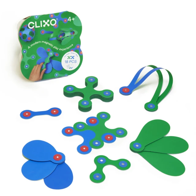 【CLIXO 創樂多磁力片】基本組-藍綠色18片(益智STEAM玩具)