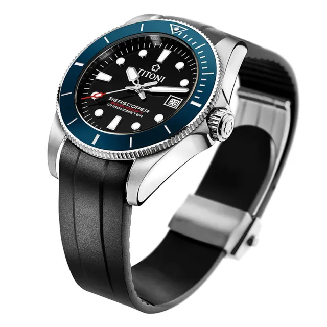【TITONI 梅花錶】海洋探索 SEASCOPER 300 自製機芯天文台認證潛水機械錶-藍黑(83300 S-BE-R-706)