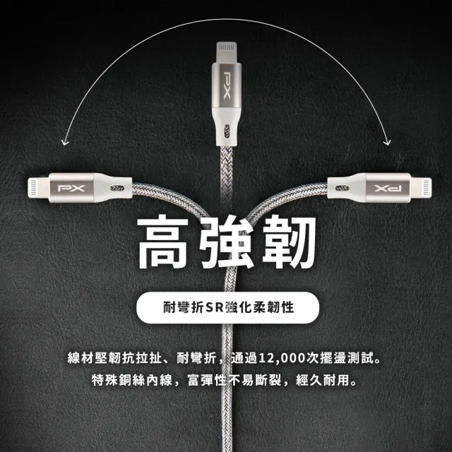 【PX 大通-】2年保固1米編織網MFi認證USB快充線iPhone蘋果手線機線傳輸線灰色lightning充電線apple(UAL-1G)