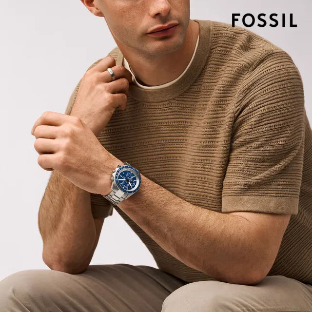 【FOSSIL 官方旗艦館】Autocross系列 三眼計速指針手錶 不鏽鋼鍊帶 42MM(多色可選)