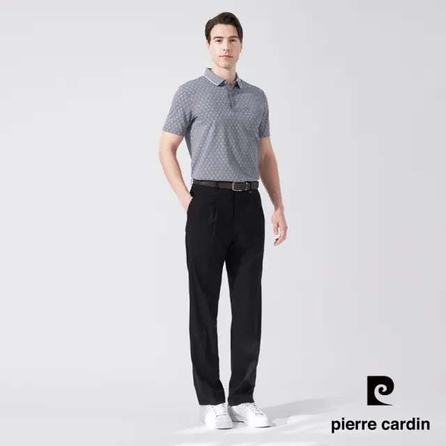 【pierre cardin 皮爾卡登】休閒服飾 男款 雙色網眼布小菱格印花短袖POLO衫-灰色(5247253-98)