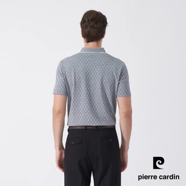 【pierre cardin 皮爾卡登】休閒服飾 男款 雙色網眼布小菱格印花短袖POLO衫-灰色(5247253-98)