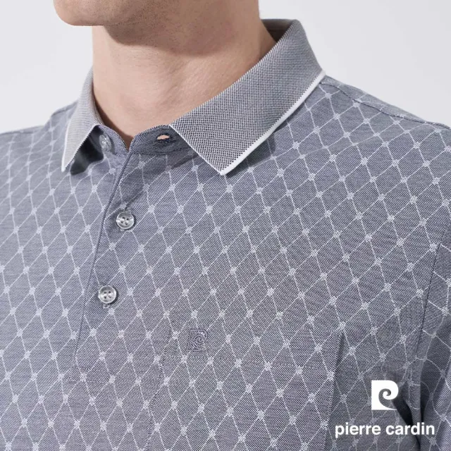 【pierre cardin 皮爾卡登】休閒服飾 男款 雙色網眼布小菱格印花短袖POLO衫-灰色(5247253-98)