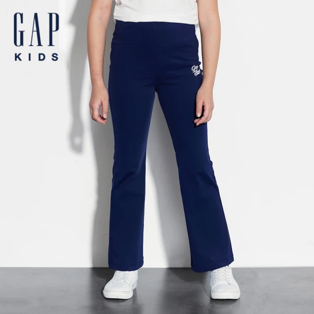 【GAP】女童裝 Logo印花鬆緊喇叭褲-海軍藍(466701)