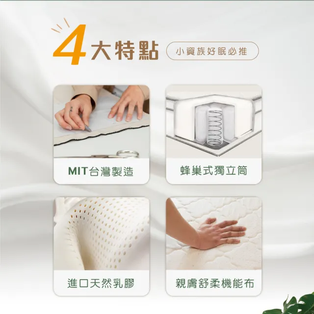 【IHouse】有機記憶乳膠 單人3尺蜂巢式強化三線獨立筒床墊(軟硬適中)