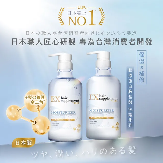 【LUX 麗仕】新升級 髮的補給 日本製胺基酸洗髮精/護髮乳450g(絲蛋白/膠原蛋白/角蛋白/冰河水)