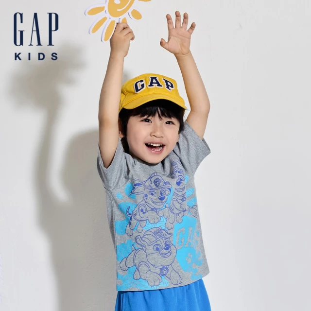 【GAP】兒童裝 Gap x 汪汪隊立大功聯名 Logo純棉印花圓領短袖T恤-灰色(510050)