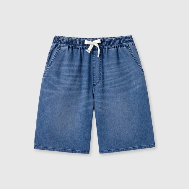 【GAP】男裝 抽繩鬆緊牛仔短褲-藍色(461269)