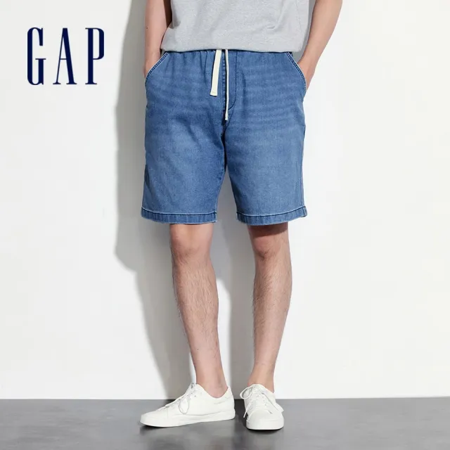 【GAP】男裝 抽繩鬆緊牛仔短褲-藍色(461269)