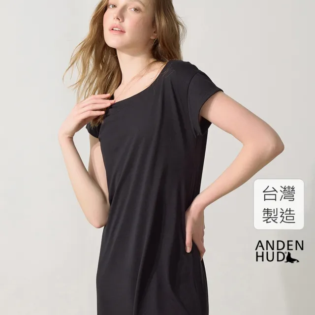 【Anden Hud】連身_療癒烘焙．蕾絲拼接短袖睡衣(黑色)