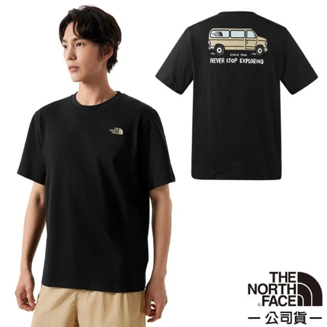 The North Face 男女 彈性透氣純棉短袖圓領T恤.休閒套頭衫.運動上衣(88GH-JK3 宇宙黑)