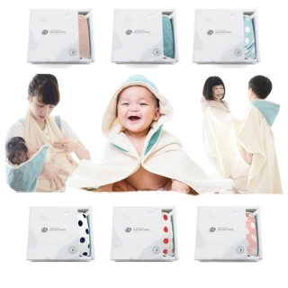 【Nizio】小蘑菇天然棉紗浴巾禮盒(浴巾+大人圍裙＋包巾＋浴袍/斗篷)