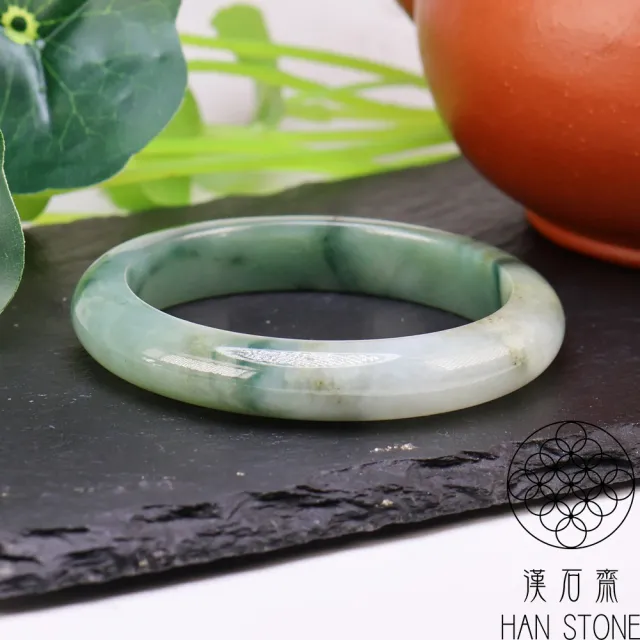 【漢石齋】天然翡翠A貨 手鐲玉鐲 油青飄花種 福 利 品(手圍16.2/版寬10mm)