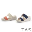 【TAS】撞色雙寬帶楔型厚底拖鞋(米色)