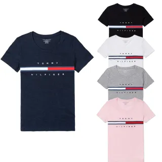 【Tommy Hilfiger】TOMMY 經典刺繡大LOGO文字圖案短袖T恤 上衣-女-多色組合(平輸品)