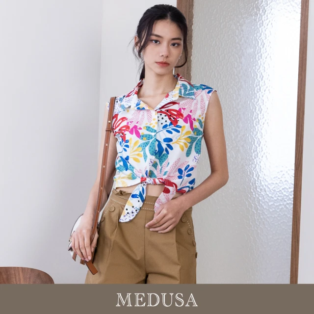 MEDUSA 曼度莎 現貨-夏日花卉綁結無袖襯衫（M-XL）｜女休閒上衣 無袖襯衫 度假穿搭(301-57201)