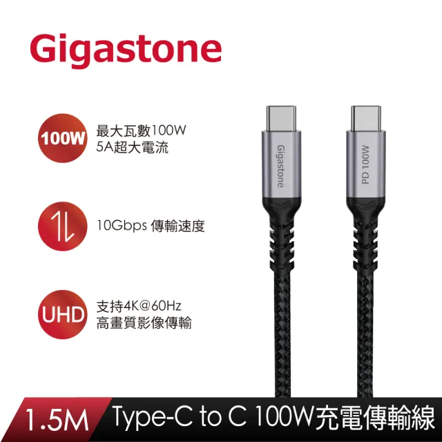 【GIGASTONE 立達】GaN 65W氮化鎵Type-C雙孔快充充電器+C to C 100W快充傳輸線(iPhone16/筆電快充充電頭組)