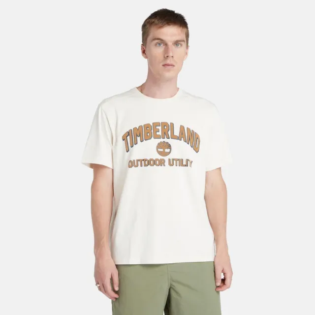 【Timberland】男款白色圖案短袖T恤(A42T5CR3)