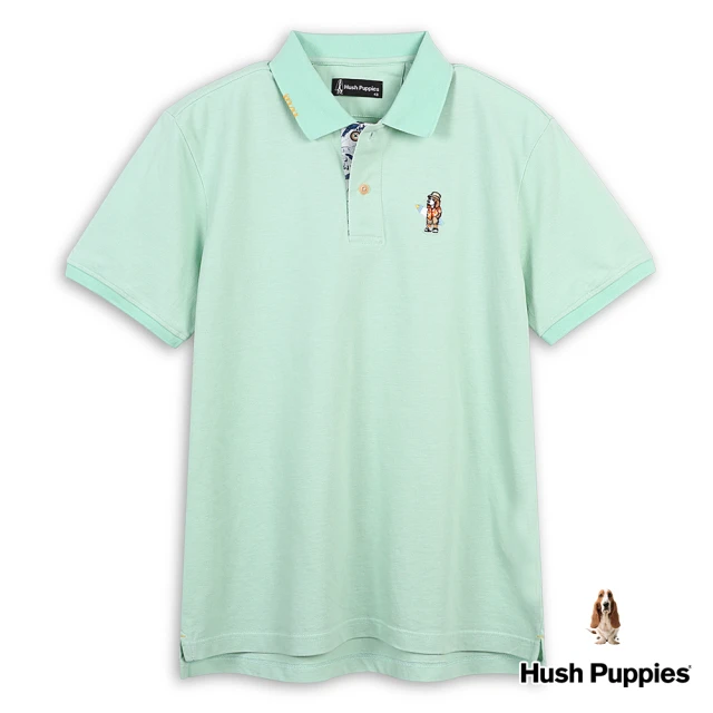 Hush Puppies 男裝 POLO衫 趣味英文字印花度假衝浪狗寬版POLO衫(淺綠 / 43101101)