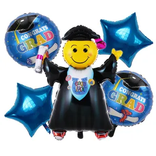 【六分埔禮品】18吋畢業鋁質氣球5件套-學士服(Ins幼兒園畢業禮物可愛小熊畢業熊學士帽)