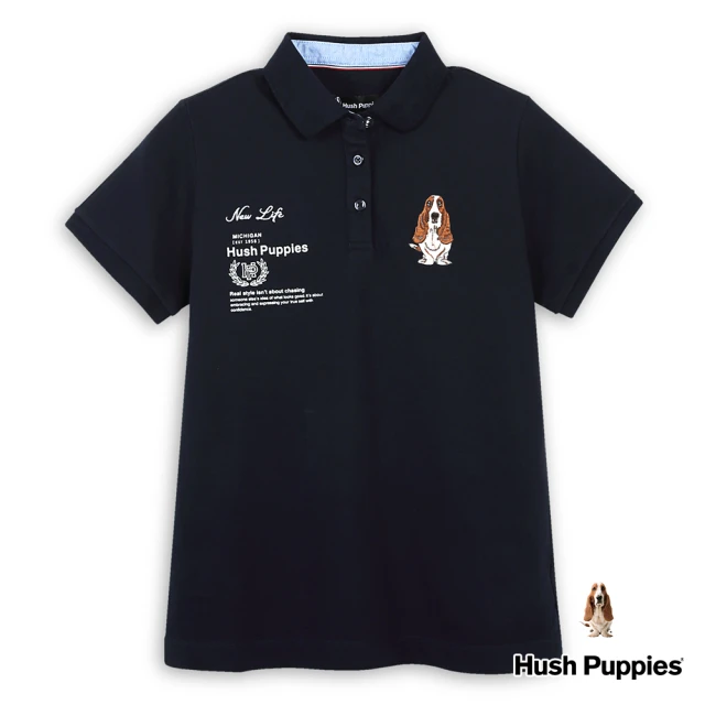 Hush Puppies 女裝 POLO衫 運動風品牌英文印花刺繡狗POLO衫(丈青 / 43201102)