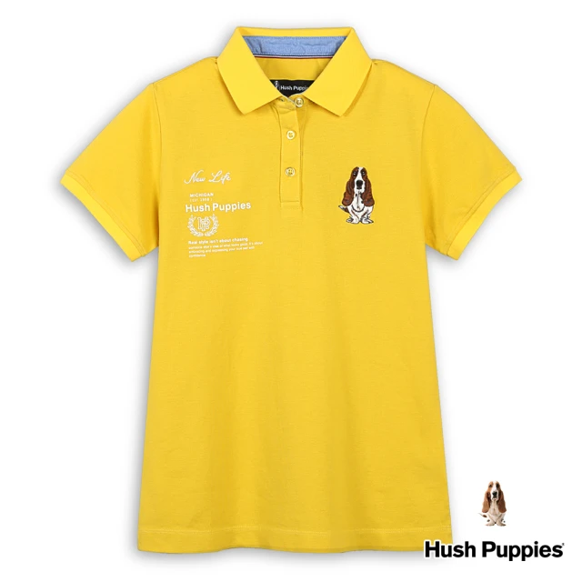 Hush Puppies 女裝 POLO衫 運動風品牌英文印花刺繡狗POLO衫(黃色 / 43201102)