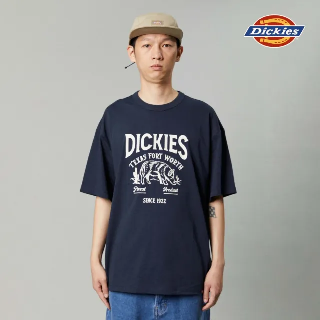 【Dickies】男女款深海軍藍重磅咖啡紗動物圖騰印花戶外短袖T恤｜DK013087CG7