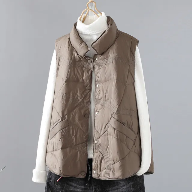 【ACheter】輕薄保暖羽絨棉馬甲氣質寬鬆無袖背心短版外套#119666(3款任選)