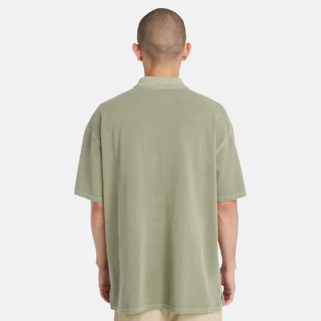 【Timberland】男款灰綠色短袖Polo衫(A42D5590)