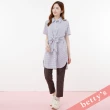 【betty’s 貝蒂思】長版知性格紋腰間綁帶襯衫(灰藍色)