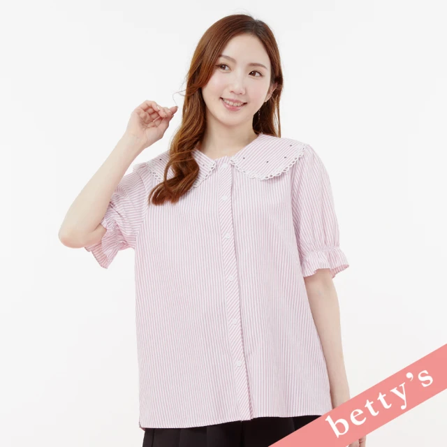 betty’s 貝蒂思 可愛蕾絲雲朵桃領素色T-shirt(